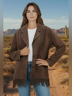 Vintage Women's Outbrook brown Suede Fringe Leather Jacket size large